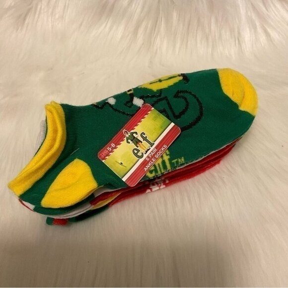 ELF Movie Ankle Socks 6 Pairs Shoe Size 5 - 8 Green Yellow Xmas Will Ferrell NWT - Picture 4 of 4